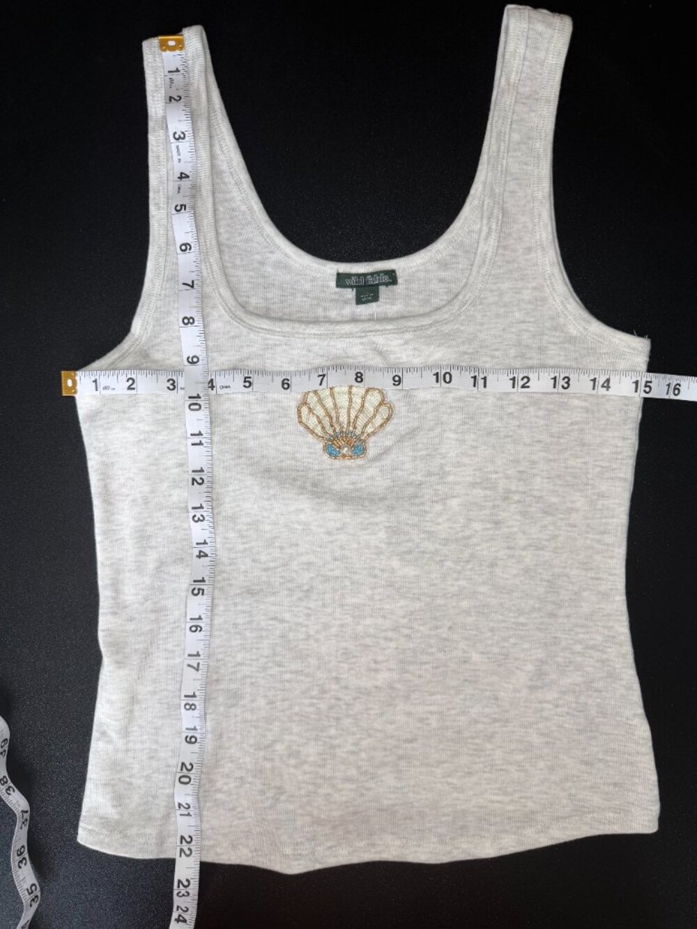 Wild Fable Heather Gray Ribbed Tank Top with Beaded Seashell - Picture 5 of 5